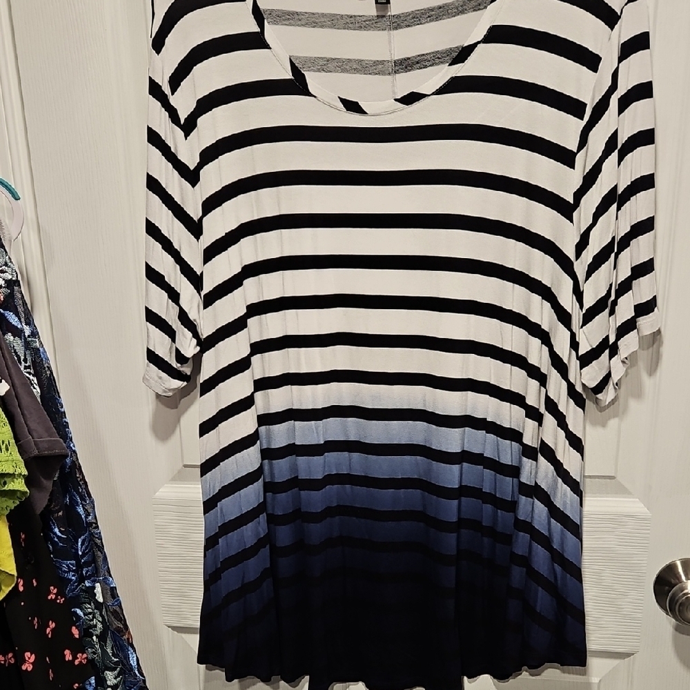 Lane Bryant Black and White Striped Ombre Top